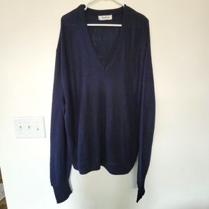 Jantzen 80's Vintage Classic & Cozy Long Sleeve V-neck Knit Sweater Navy XL